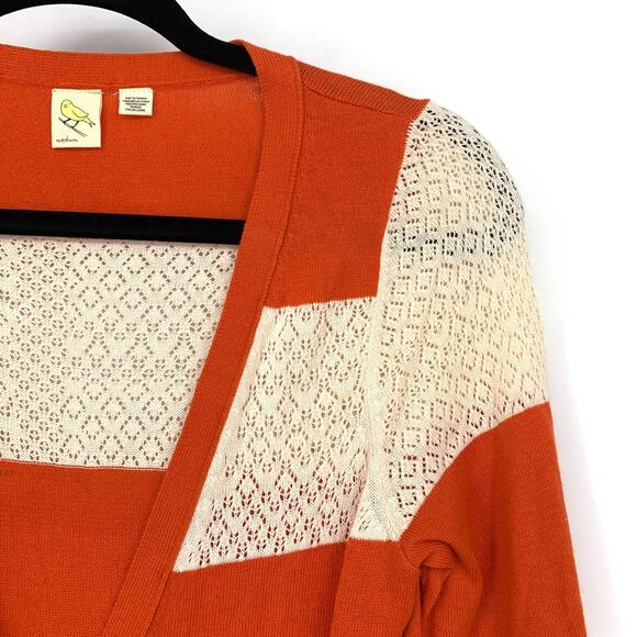Anthropologie Yellow Bird V-Neck Cardigan Sweater Sz M Orange Cream Striped - Picture 3 of 6